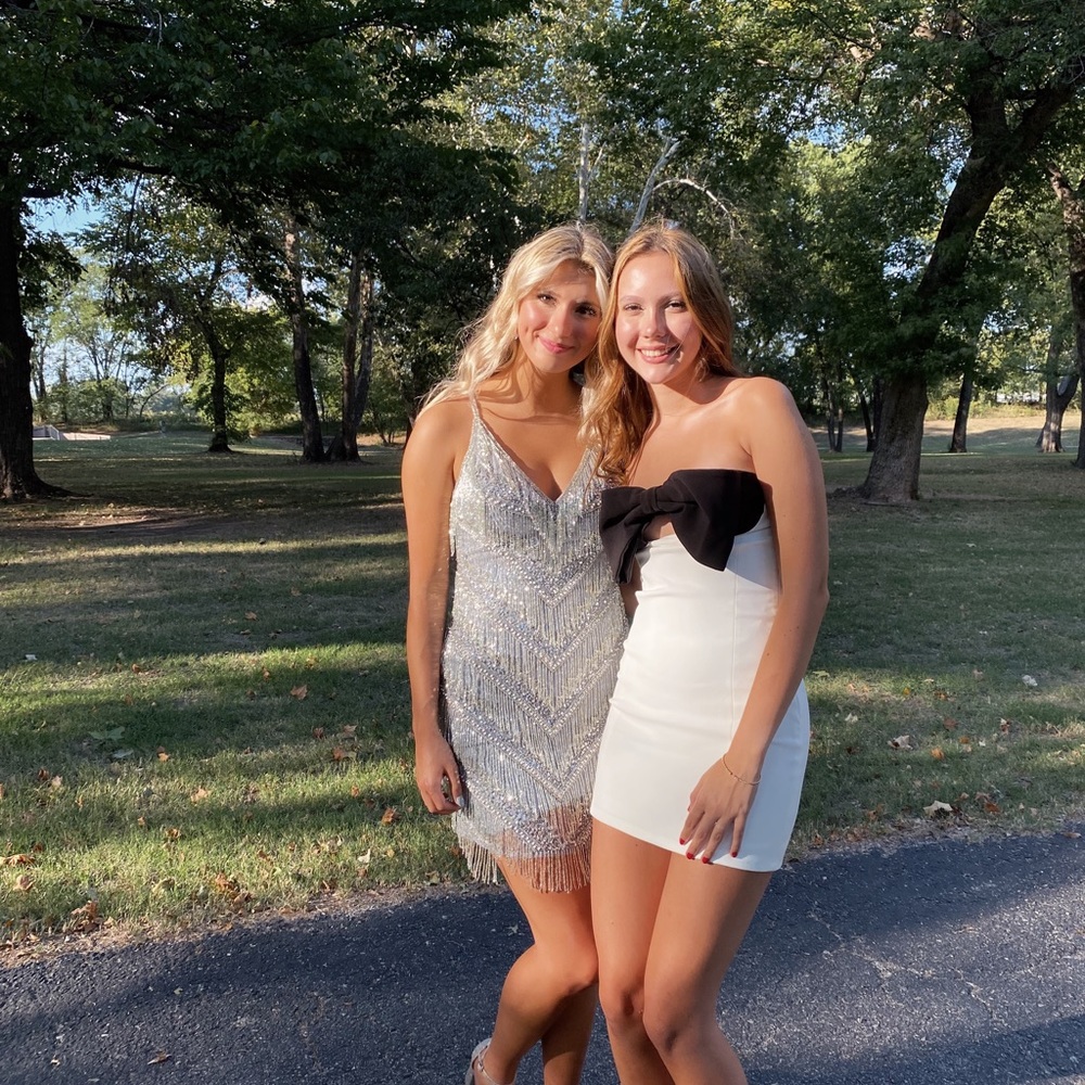 SILVER FRINGE HOMECOMING DRESS- PRIMAVERA COUTURE